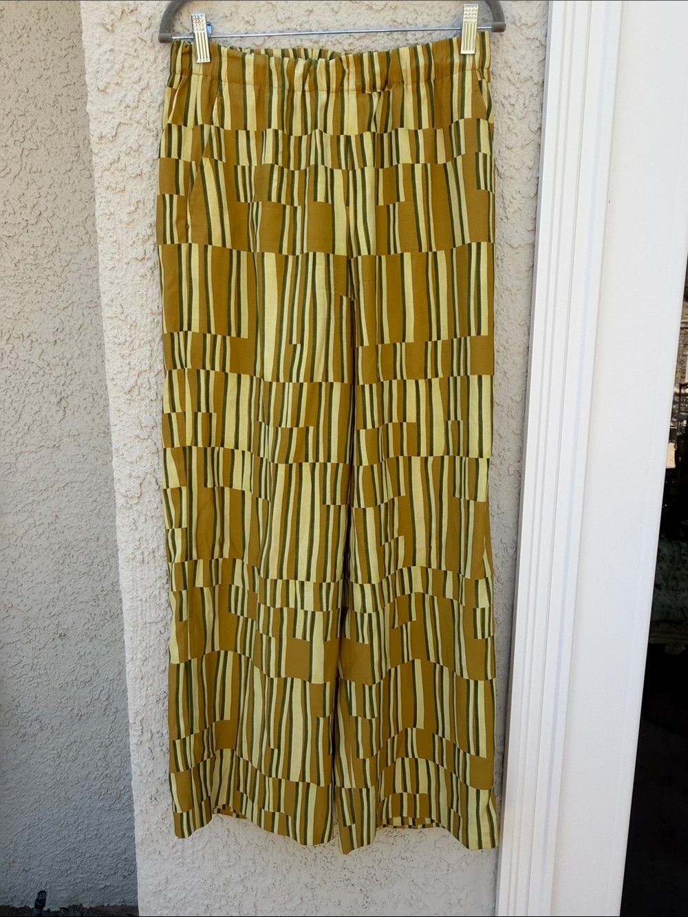 Lafayette 148 Blixa Striped Yellow Green Wide Leg Pants Women's Size S